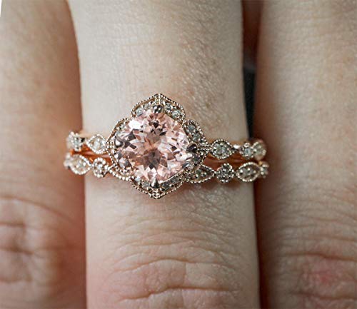 18k Rose Gold 2 Piece Ring Set Cubic Zirconia Bride Promise Rings Set CZ Eternity Engagement Wedding Band Ring Sets for Women TZ.60 (US Code 10) - size: US Code 10