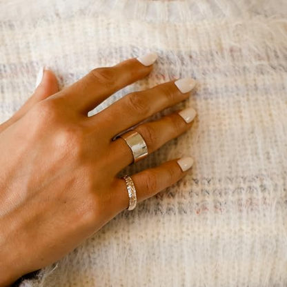 Solid Sterling Silver Hammered Wide Band Ring – Bold Statement Style