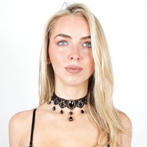 Millennials In Motion Lace Choker Necklace with Beaded Crystal Drops