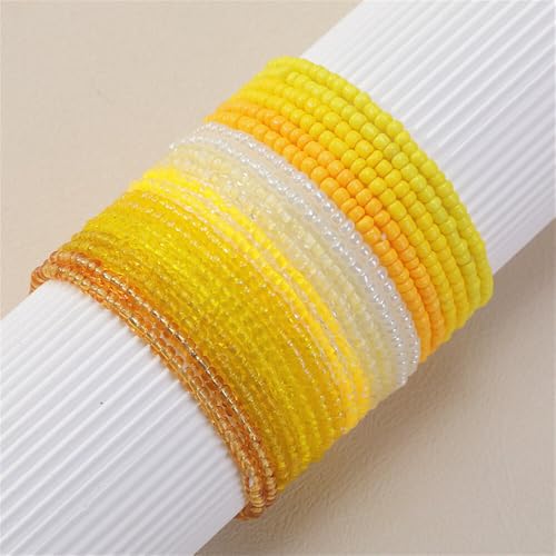 18Pcs Boho Stackable Beaded Bracelets for Women Colorful Handmade Multilayered Rice Beads Anklets Set Summer Beach Bohemian Jewelry Gift - color: Style 2 Yellow