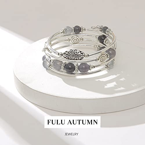 FULU AUTUMN Stackable Beaded Bracelets for Women Boho Wrap Silver Bracelet Layered Fashion Jewelry Gifts for Her - color: 17-Grey
