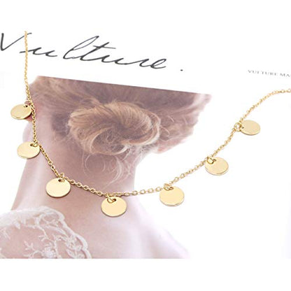 Aisansty Dainty Layered Choker Necklaces Handmade Coin Tube Star Pearl Pendant Multilayer Adjustable Layering Chain Gold Plated Necklaces Set for Women - color: Gold, style: Gold Coin Charms