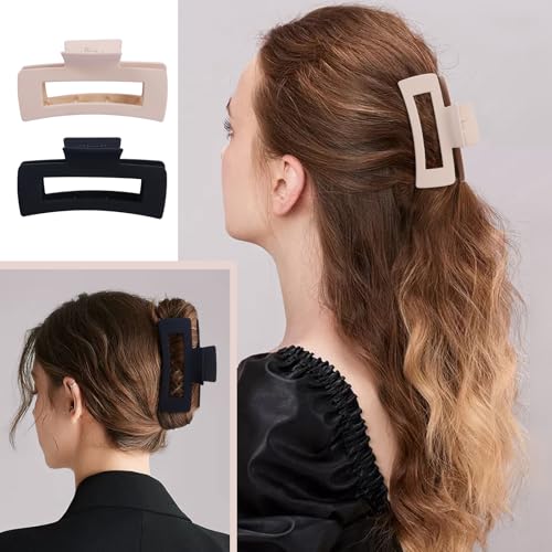 8 Pcs Large Hair Claw Clips 4.1 Inch Non-slip Big Square Matte Hair Claws for Women, Strong Hold Banana Clip for Thick Thin Hair(White/Green/Pink/Black) - color: White/Green/Pink/Black