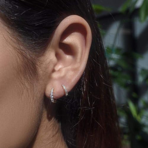 micuco 3 Pairs Small Hoop Earrings Tiny Cartilage Earrings for Women Men | Cubic Zirconia Earrings Huggie Hoop Ear Piercing Earrings for 8mm 10mm 12mm - color: 2# 14K White Gold Plated 8mm*3