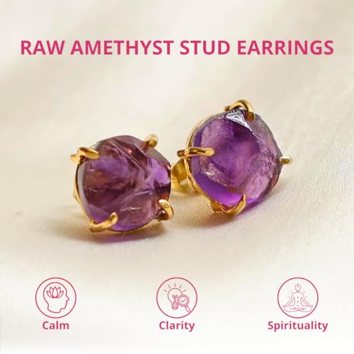 Gempires Raw Gemstone Stud Earrings for Women, Natural Crystal Birthstone | Pear Shaped Bezel Drop, Gold Plated Fish Hook, Lightweight, Handmade