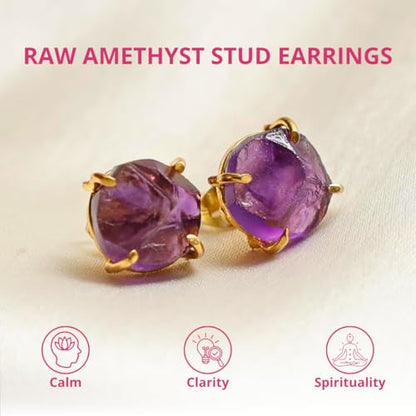 Gempires Raw Gemstone Stud Earrings for Women, Natural Crystal Birthstone | Pear Shaped Bezel Drop, Gold Plated Fish Hook, Lightweight, Handmade