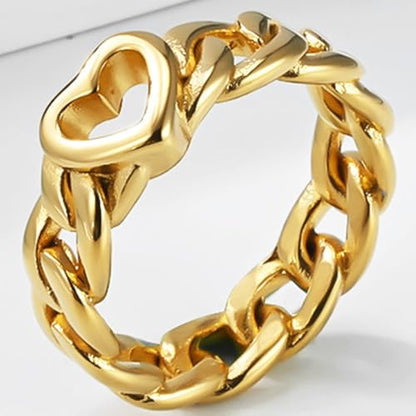 JUDE Jewelers Stainless Steel Open Karma Heart Chain Band Anniversary Statement Ring - color: Gold