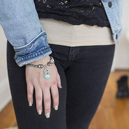 Silver Customized Charm Bracelet with Cubic Zirconia Jewelry - style: Aqua Baby Shoe