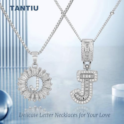 14K Gold Plated Alphabet Necklace Cubic Zirconia Letter Pendant, Personalized Name Jewelry Gift for Women, Customizable A-Z, Birthday/Mothers Day Gifts for Womens - color: White Gold, style: Style-J
