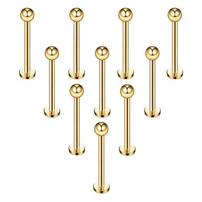 16G 316L Stainless Steel 3mm Ball Labret Monroe Lip Ring Tragus Helix Cartilage Earring Stud Barbell Bar Length 6mm 8mm 10mm 12mm Body Piercing Jewelry - color: Gold, size: 12MM