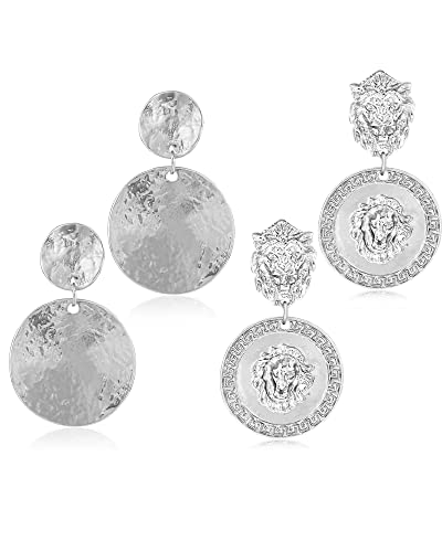 Women's Statement Clip-On Earrings Hypoallergenic Lightweight Clip Earrings - color: B-disc+lion