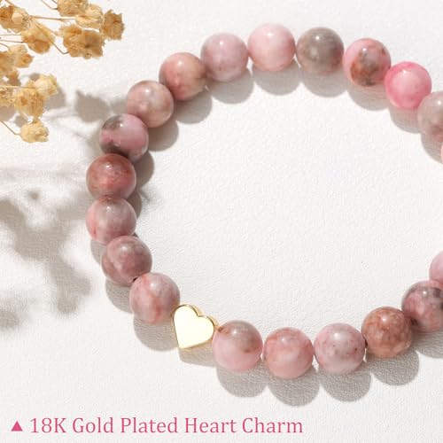 Healing Bracelet For Women Anxiety Beaded Bracelets Jewelry Healing Stone Crystal Bracelet Stress Relief Yoga Beads Chakra Bracelets Gifts For Women pink - color: Heart-Pink Zebra Stone
