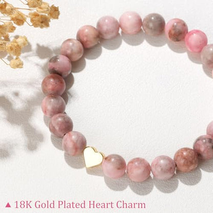 Healing Bracelet For Women Anxiety Beaded Bracelets Jewelry Healing Stone Crystal Bracelet Stress Relief Yoga Beads Chakra Bracelets Gifts For Women pink - color: Heart-Pink Zebra Stone