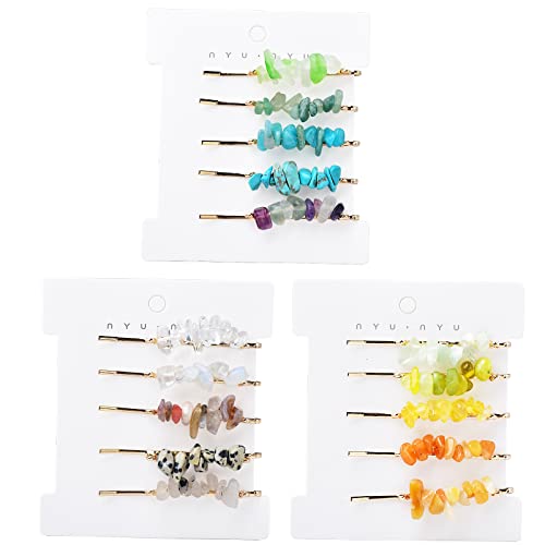 Crystal Hair Pins Gemstone Jeweled Bobby Pin Decorative Hair Accessories for Women Colorful Hairpins Set of 15 - color: Blue+FY0200+FY0202