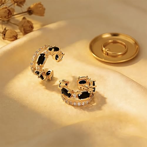 WEARON Ear Cuff Earrings for Women, Ear Cuffs Non Piercing, 14K Gold Plated Jewelry Zircon Diamond Turquoise Earrings Hypoallergenic Jewelry Gifts for Woman - color: Black/Single
