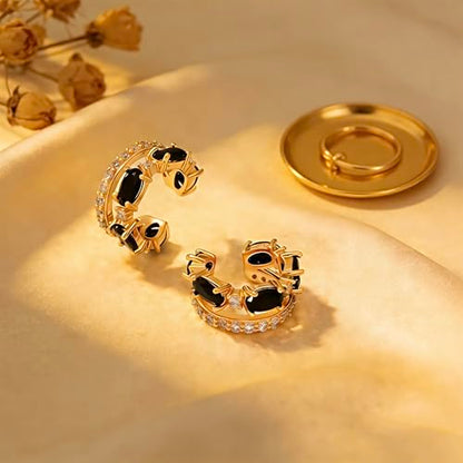 WEARON Ear Cuff Earrings for Women, Ear Cuffs Non Piercing, 14K Gold Plated Jewelry Zircon Diamond Turquoise Earrings Hypoallergenic Jewelry Gifts for Woman - color: Black/Single