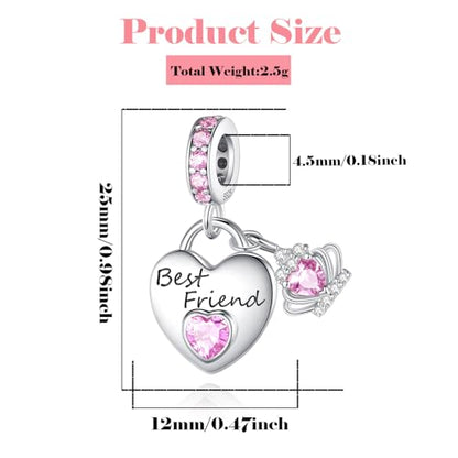 Family Charms for Charms Bracelet: 925 Sterling Silver Heart Dangle Charms for Bracelets and Necklaces, Birthday Mother's Day Christmas Jewelry Gifts For Women. - color: Best Friend