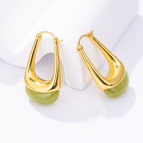 Acrylic Gold Hoop Earrings Chunky Statement Dangle Drop Huggie Earring Colorful Resin Jewelry for Women - color: Green