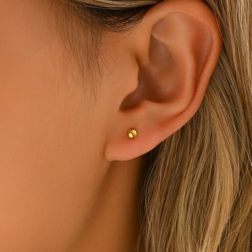Dainty Stud Earrings for Women 18K Gold Plated Tiny Ball Stud Earrings Minimalist Bead Studs for Women - size: Ball 4MM