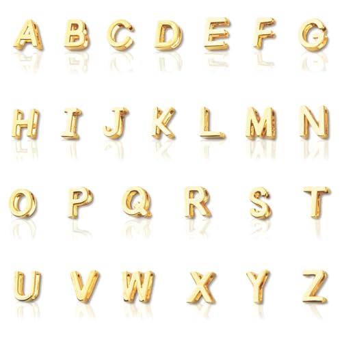 26Pcs 18K Gold Filled A-Z Alphabet Letters Charms for Jewelry Making, Initial A-Z Alphabet Charm Pendant Beads, Slide Glitter Pendants for Women DIY Bracelet Necklace Earrings Choker Making - color: Style C