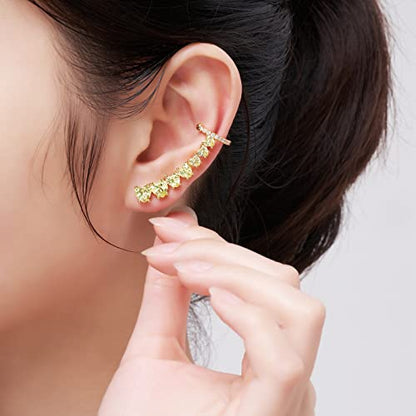 925 Sterling Silver Post Stud Earrings for Women Cartilage Ear Cuffs Hoop Climber 7 Multcolors Cubic Zirconia CZ Hypoallergenic Piercing Gifts For Her - color: Peridot Gold