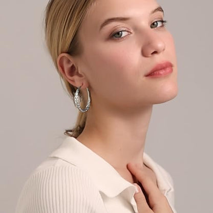 Senteria 925 Sterling Silver Post Twisted Hoop Earrings for Women 30-50MM | Hypoallergenic Large Silver Hoop Earrings for Women,Lightweight Thick Weave Braid Hoops,Nickel Lead-Free for Sensitive Ears - color: 30MM Silver