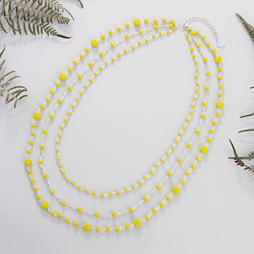 Firstmeet Long Chain Multi Layer Fashion Glass Beads Handmade Necklace for Women - color: Yellow-y