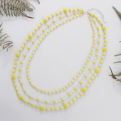Firstmeet Long Chain Multi Layer Fashion Glass Beads Handmade Necklace for Women - color: Yellow-y