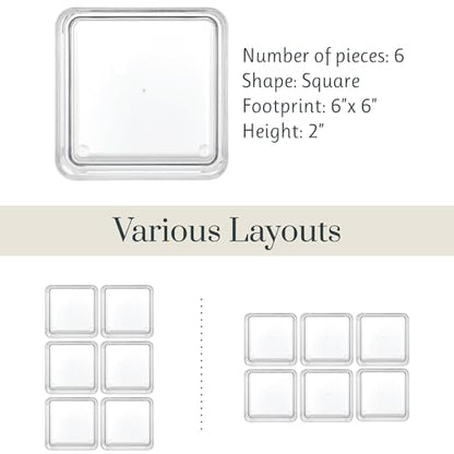 STORi SimpleSort 6-Piece Stackable Clear Drawer Organizer Set | 6" x 6" x 2" Square Trays | Small Makeup Vanity Storage Bins and Office Desk Drawer Dividers | Made in USA - size: 6x6x2"