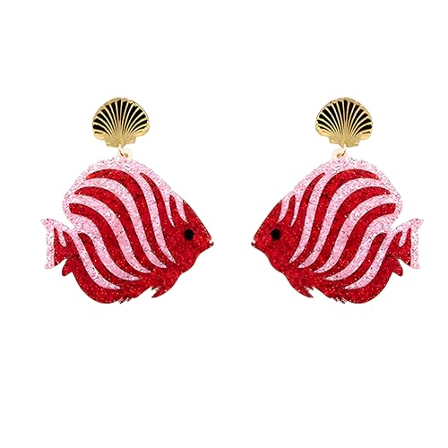 Cute Acrylic Tropical Fish Earrings Creative Parrot Hornbill Drop Dangle Earrings Stylish Animal Statement Earrings Daily Wear Jewelry for Women - color: Pink Red Fish
