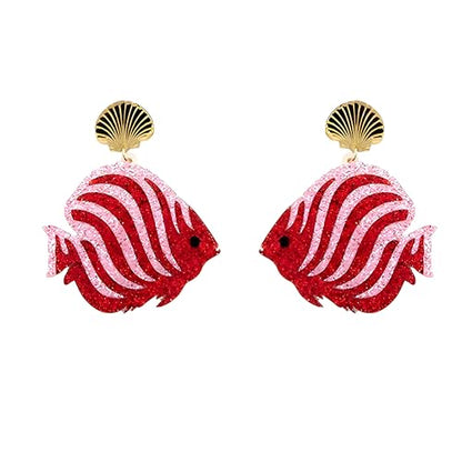 Cute Acrylic Tropical Fish Earrings Creative Parrot Hornbill Drop Dangle Earrings Stylish Animal Statement Earrings Daily Wear Jewelry for Women - color: Pink Red Fish