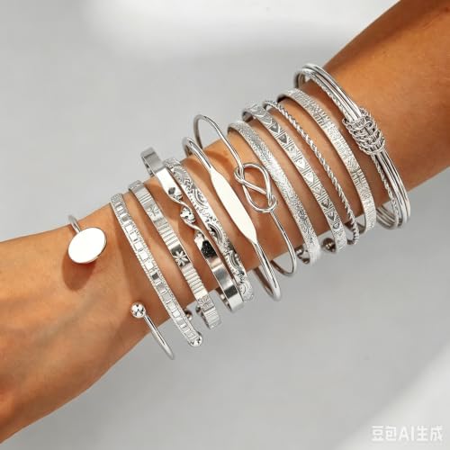 46Pcs Gold Jewelry Set for Women with 5 Necklace, 12 Bracelet, 5 Hoop Earrings, 15 Stud Earrings and 9 Rings Jewelry Set For Gifts for Women. - style: Silver Jewelry