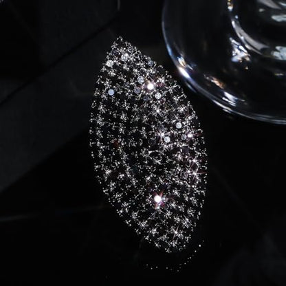 Sparkling Oval Chunky Rhinestone Ring for Women Adjustable Thick Big Cocktail Statement Rings Cubic Zirconia Geometric Crystal Band Ring Wedding Birthday Party Halloween Christmas Jewelry - color: Black