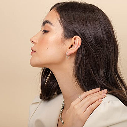 PAVOI 14K Gold Plated 925 Sterling Silver Round Huggie Ear Cuff Earrings for Women | Clip On Cartilage Cuff Earrings - style: Studded