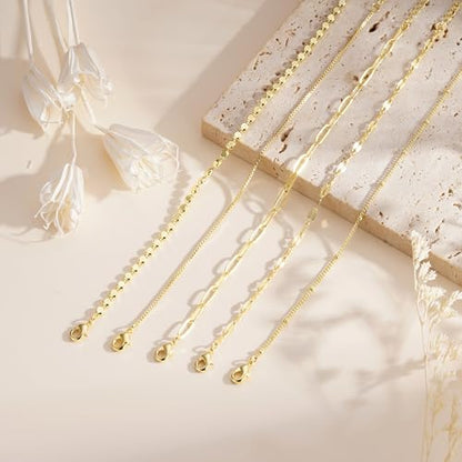Gold Bracelet for Women, Waterproof Jewelry,5PCS | 14K Gold Plated Bracelets Stacks Non-Tarnish, Lightweight & Comfy, Trendy Adjustable Dainty Links, Women’s Jewelry Gift - color: 5 pcs-Box+Satellite+Lip+Paperclip+Flat bead