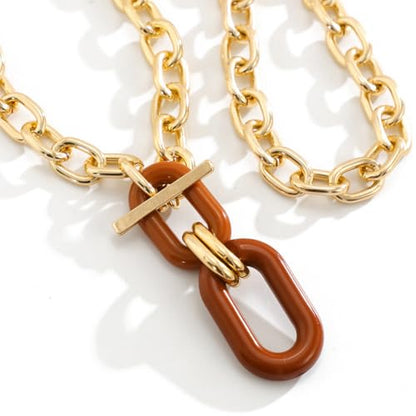 Layered Chunky Gold Silver Necklace Big Cuban Chain Statement Necklace Stacked Punk Chain Choker Necklaces for Women Trendy Jewelry Birthday Gifts - color: 03 Gold Brown