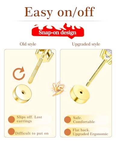 3 Pairs Moissanite Flatback Stud Earrings for Women, 925 Sterling Silver Hypoallergenic Flat Back Cartilage Earrings Set, 18K White Gold Plated - color: 14K Gold, size: 3,4,5mm