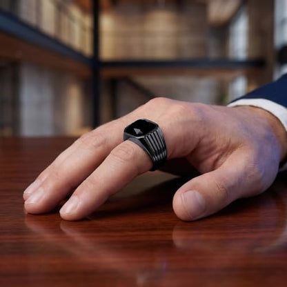 Cubic Zirconia Rings for Men Women Stainless Steel Birthstone Ring Square Cut Statement Jewelry Size 7-14 - color: Black-Black Onyx, size: 14