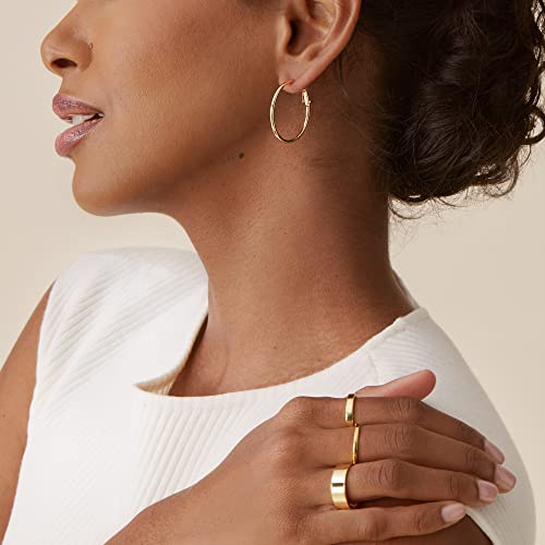 PAVOI Gold Hoop Earrings for Women, 14K Gold Plated Paddle-Back Hoops | Large Hoop Earrings, Lightweight Hoops, Gold Hoops, 925 Sterling Silver Posts - style: 30 Millimeters