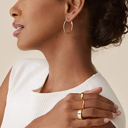 PAVOI Gold Hoop Earrings for Women, 14K Gold Plated Paddle-Back Hoops | Large Hoop Earrings, Lightweight Hoops, Gold Hoops, 925 Sterling Silver Posts - style: 30 Millimeters