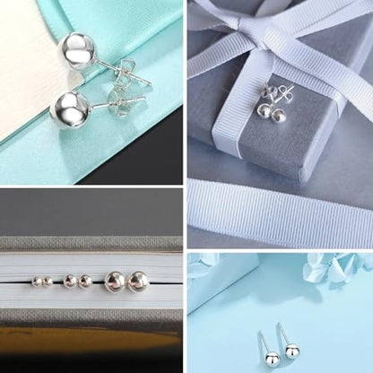 JINERA 5 Pairs Stud Earrings for Women 14K Plated Gold/Silver Pearl Ball Small Stud Earrings Set Cartilage Piercing Hypoallergenic Lightweight Flatback Earrings Jewelry Gifts for Women - color: 5 Pairs Silver Ball Stud Earrings