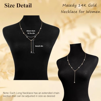 Long Gold Necklace for Women Dainty Layered Lariat Necklace | 14k Gold Plated Clover Teardrop CZ Y Shaped Drop Necklaces Cute Long Necklace for Women Trendy Prom Formal Womens Jewelry - color: Clover CZ y necklace