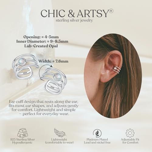 CHIC & ARTSY 925 Sterling Silver Ear Cuffs for Women, Non Piercing Clip On Cartilage Cuffs, Adjustable Fake Conch & Helix Earrings, Gold Plated & Oxidized Various Styles - color: ear cuff #25