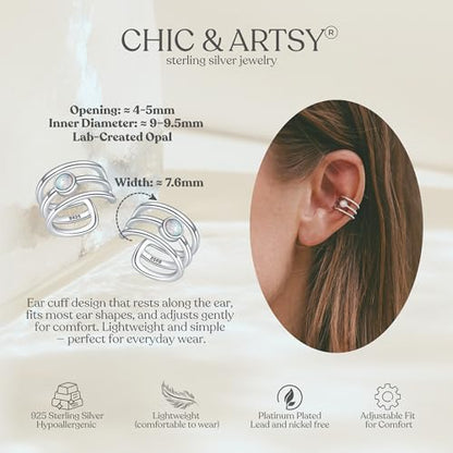 CHIC & ARTSY 925 Sterling Silver Ear Cuffs for Women, Non Piercing Clip On Cartilage Cuffs, Adjustable Fake Conch & Helix Earrings, Gold Plated & Oxidized Various Styles - color: ear cuff #25