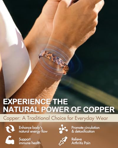 Feraco Pure Copper Bracelets for Men & Women, 99.99% Copper Tibetan Cuff | Adjustable Handmade Jewelry Gift, Hammered