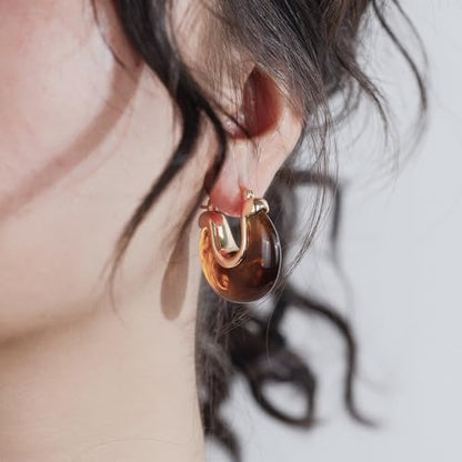 Chunky Gold Resin Hoop Earrings Leverback Statement Huggie Hoops Dangle Drop Dressy Earring Prom Festival Vacation Jewelry for Women - color: Amber, size: Drop