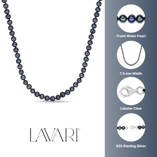 Lavari Jewelers Black Pearl Necklace in 925 Sterling Silver 36 Inches Long with Lobster Claw Clasps 6-7 mm Wide