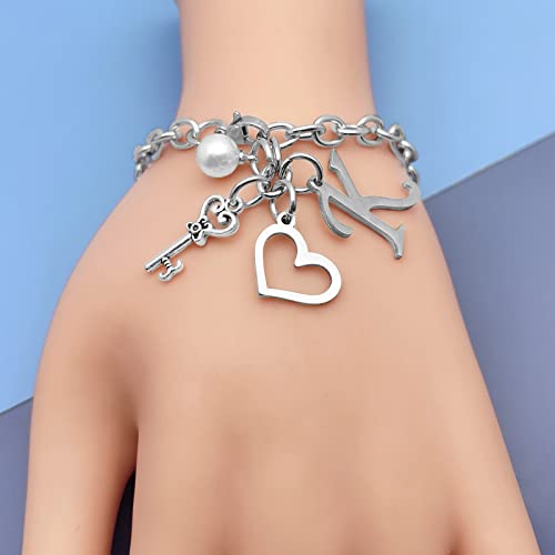Initial A-Z Bracelets Gift for Women Girls Stainless Steel Chain Bracelet 26 Alphabet Jewelry Gifts for Birthday Anniversary Letter Bracelet Monogram Gifts for Sister Friend Girlfriends Mom 8.26 Inch - color: K