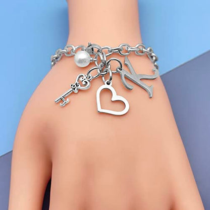 Initial A-Z Bracelets Gift for Women Girls Stainless Steel Chain Bracelet 26 Alphabet Jewelry Gifts for Birthday Anniversary Letter Bracelet Monogram Gifts for Sister Friend Girlfriends Mom 8.26 Inch - color: K