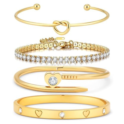 18 K Gold Plated Love Bangle Bracelet Stack Cuff Jewelry for Women Jewelry Set for Women Gift with Box - style: style22